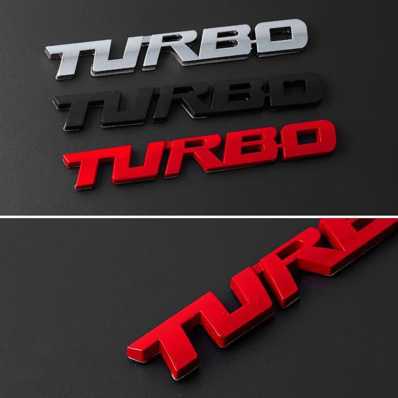 TURBO 3D Metal Lettering Car Sticker, Black, Red or Silver