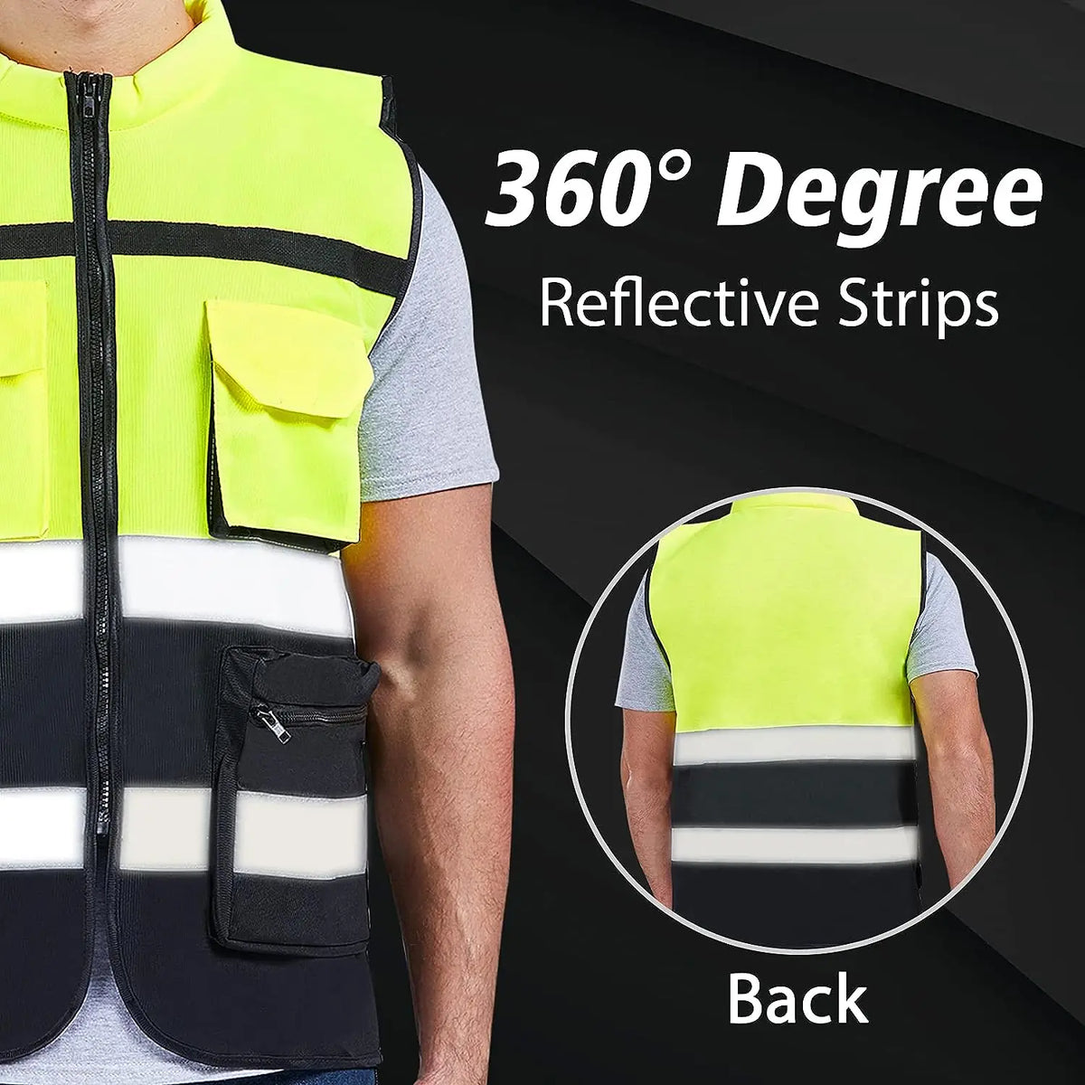 Custom Logo Two-Tone Work Vest with Pockets & Zipper - image 3