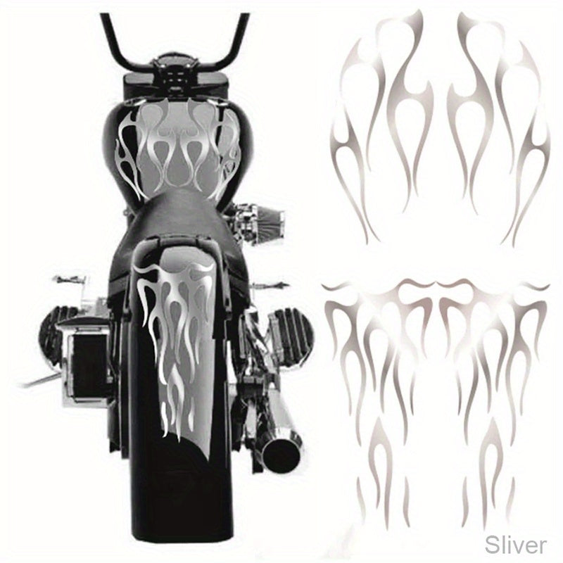 Silver Flame Motorcycle Tank Decals, Waterproof Universal Fit - view 8