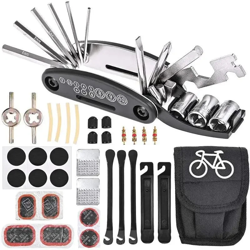 Bike Repair Multi Tool Kit with Pump & Tire Patches for Mountain/Road Bikes