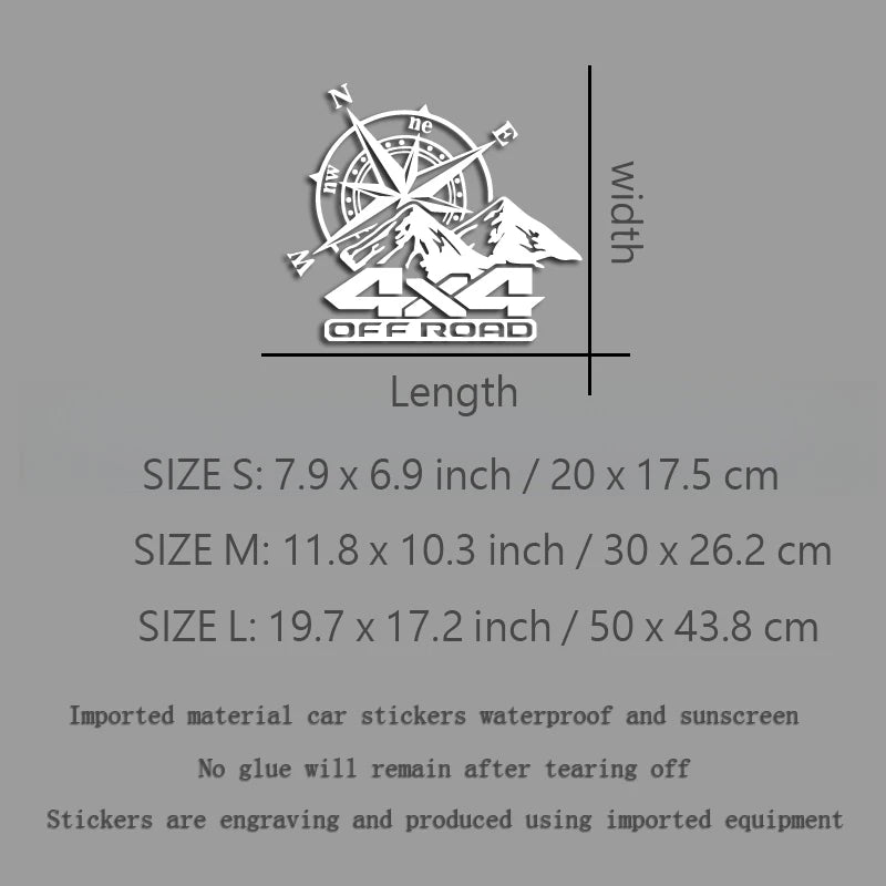 Off Road Mountain Compass Vinyl Decal, S, M or L