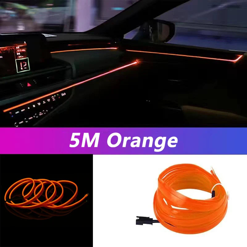 Car Interior LED Neon EL Wire Ambient Light Strip, USB, 5m
