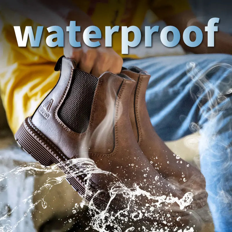 Waterproof Steel Toe Leather Safety Work Boots for Construction, Brown