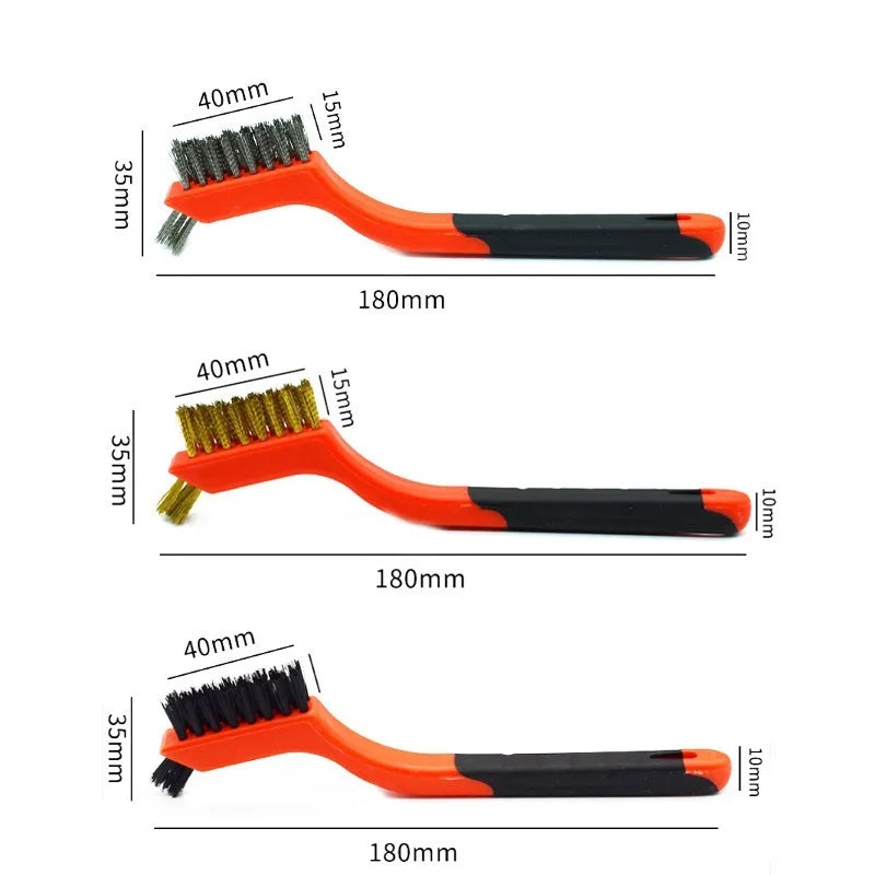 Wire Brush Set Nylon/Brass/Stainless Steel Bristles with Curved Handle Grip for Rust, Dirt & Paint Scrubbing Deep Cleaning