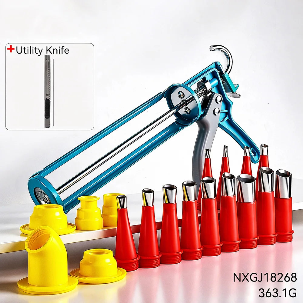 Manual Silicone Glass Glue Caulking Gun Cartridge Applicator Tool Set for Doors Windows