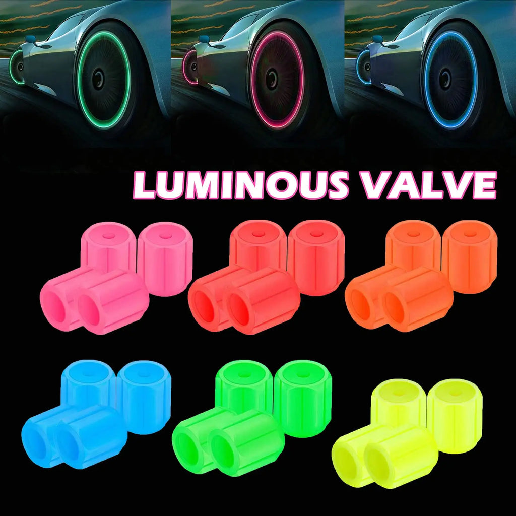 Glow in the Dark Tire Valve Stem Caps, Set of 4