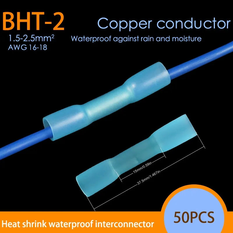 50-Piece Waterproof Heat Shrink Butt Splice Connectors Kit, 22-10 AWG