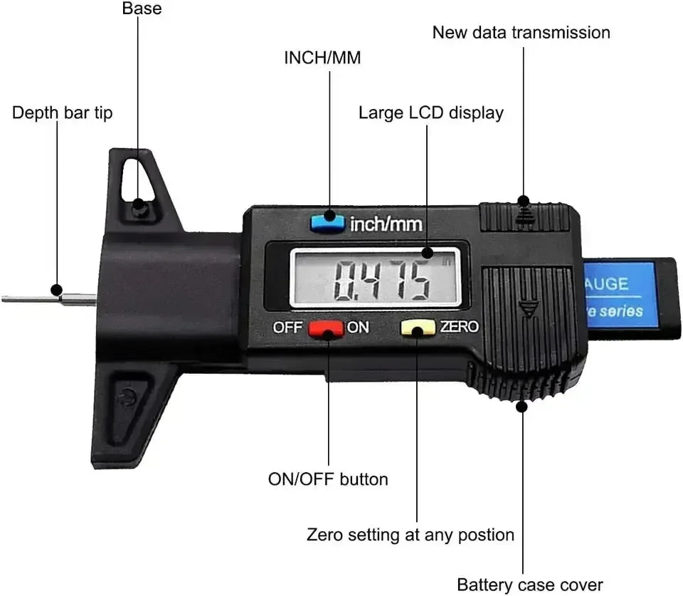 Digital LCD Tire Tread Depth Gauge Caliper 0-25mm Measurer Tool for Car Repair 1PC