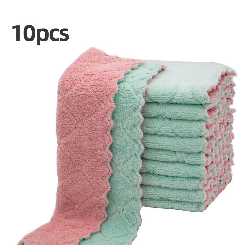 10pcs Soft Absorbent Cleaning Rags - Multi Household Wipes for Dishes & Bathroom, Quick-Drying Hand Towels Reusable Dishcloths.