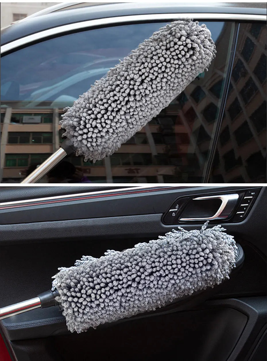 Retractable Microfiber Car Duster with Stainless Steel Handle