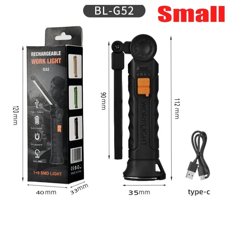 Rechargeable Waterproof LED Work Light Flashlight with Magnet & Hook