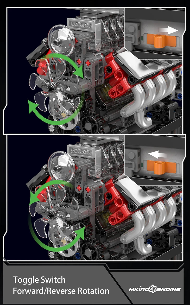 Motorized V8 Engine Building Block Model Kit with Transmission