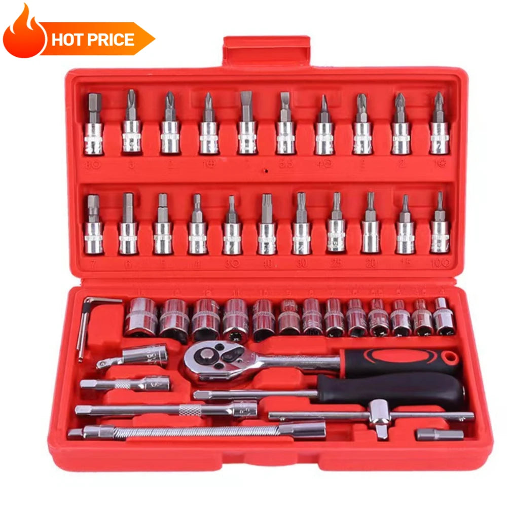 46pcs Socket Wrench DIY Repair Tool Kit with Ratchet Screwdriver for Car Repair