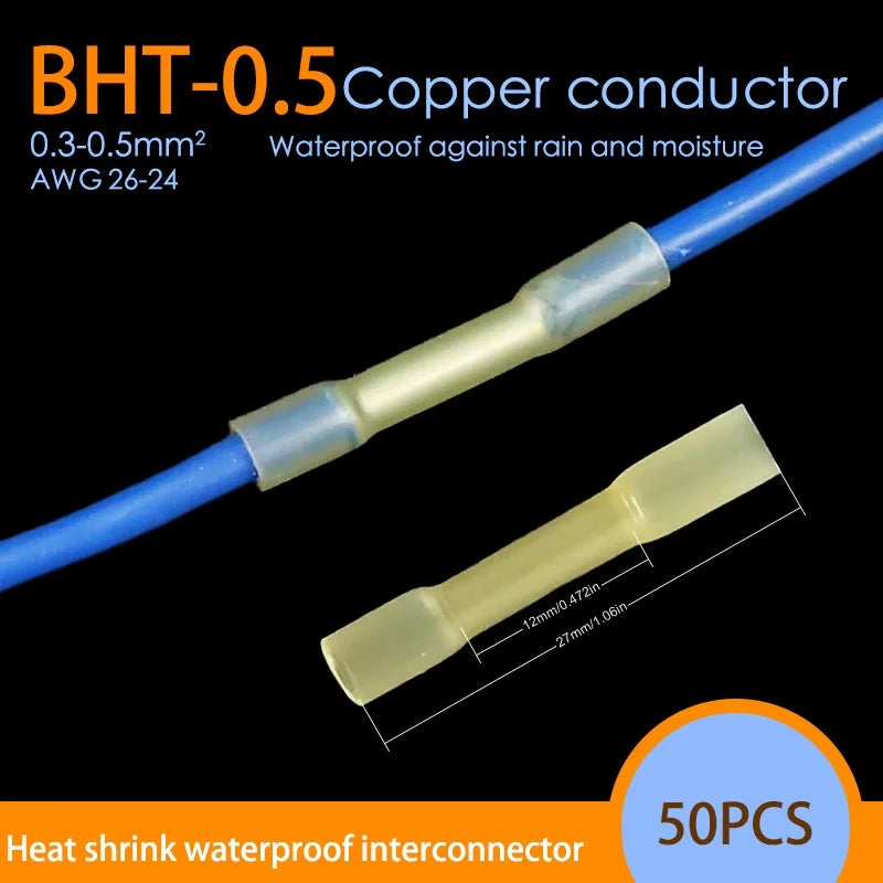 50-Piece Waterproof Heat Shrink Butt Splice Connectors Kit, 22-10 AWG