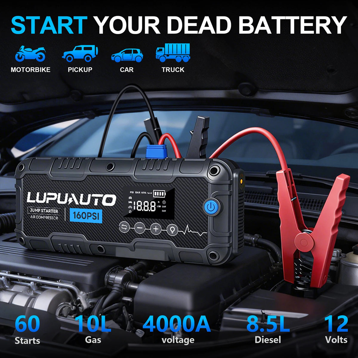4-in-1 4000A Jump Starter with Tire Inflator & Power Bank - image 2