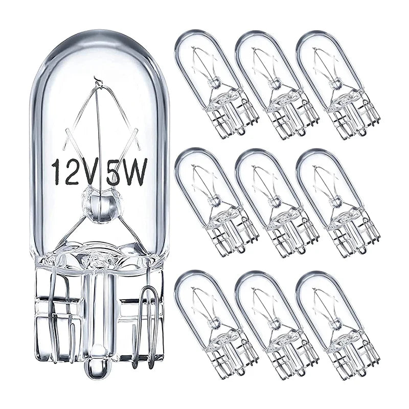 T10 W5W 194 501 Glass Wedge Car Bulbs 12V 5W, 10 Pack