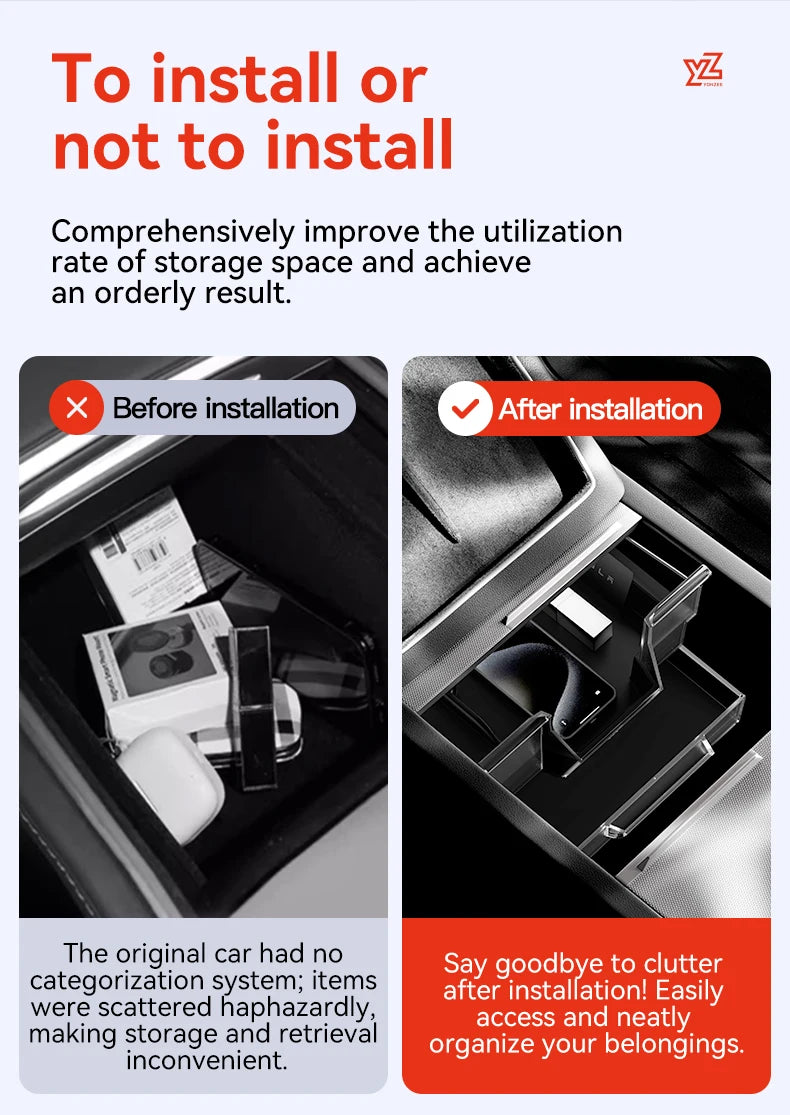 Double-Layer Armrest Storage Box for Tesla Model Y and Model 3