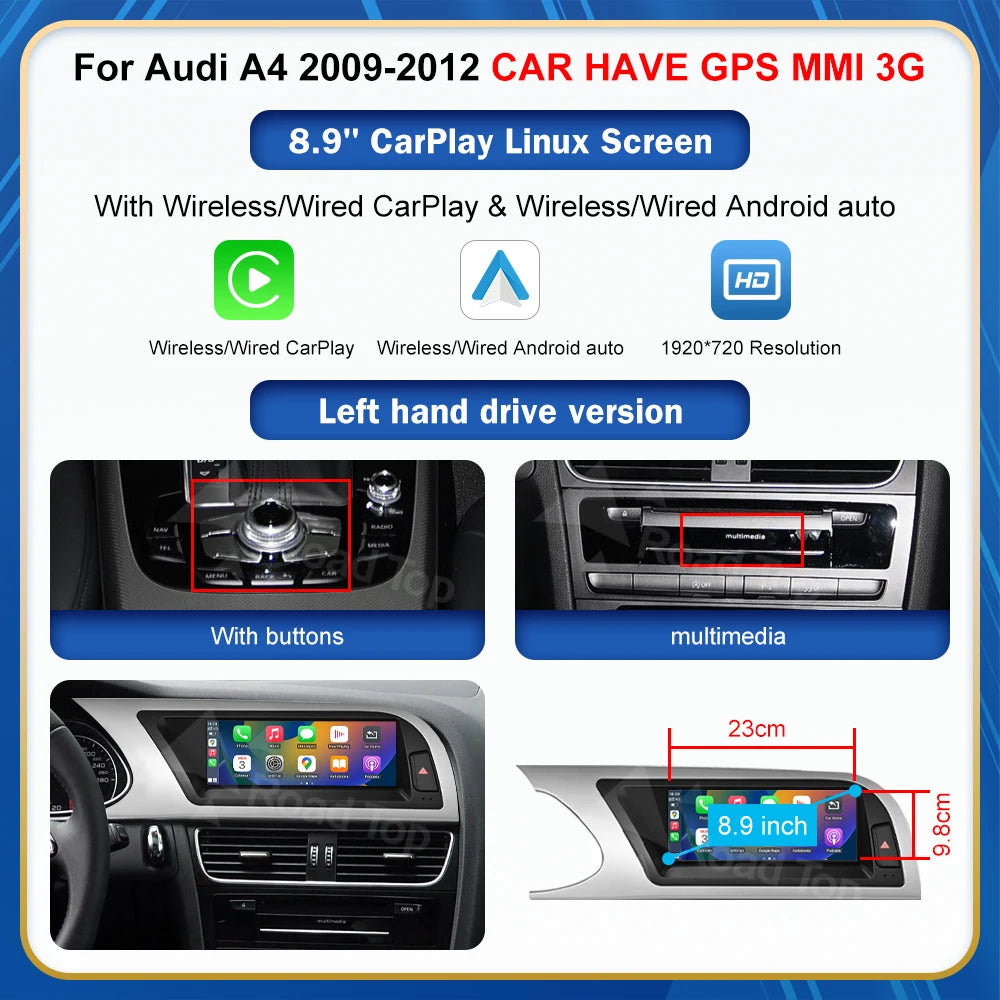8.9" Touch Screen Car Multimedia Player for Audi A4 S4 2008-2016 - image 11