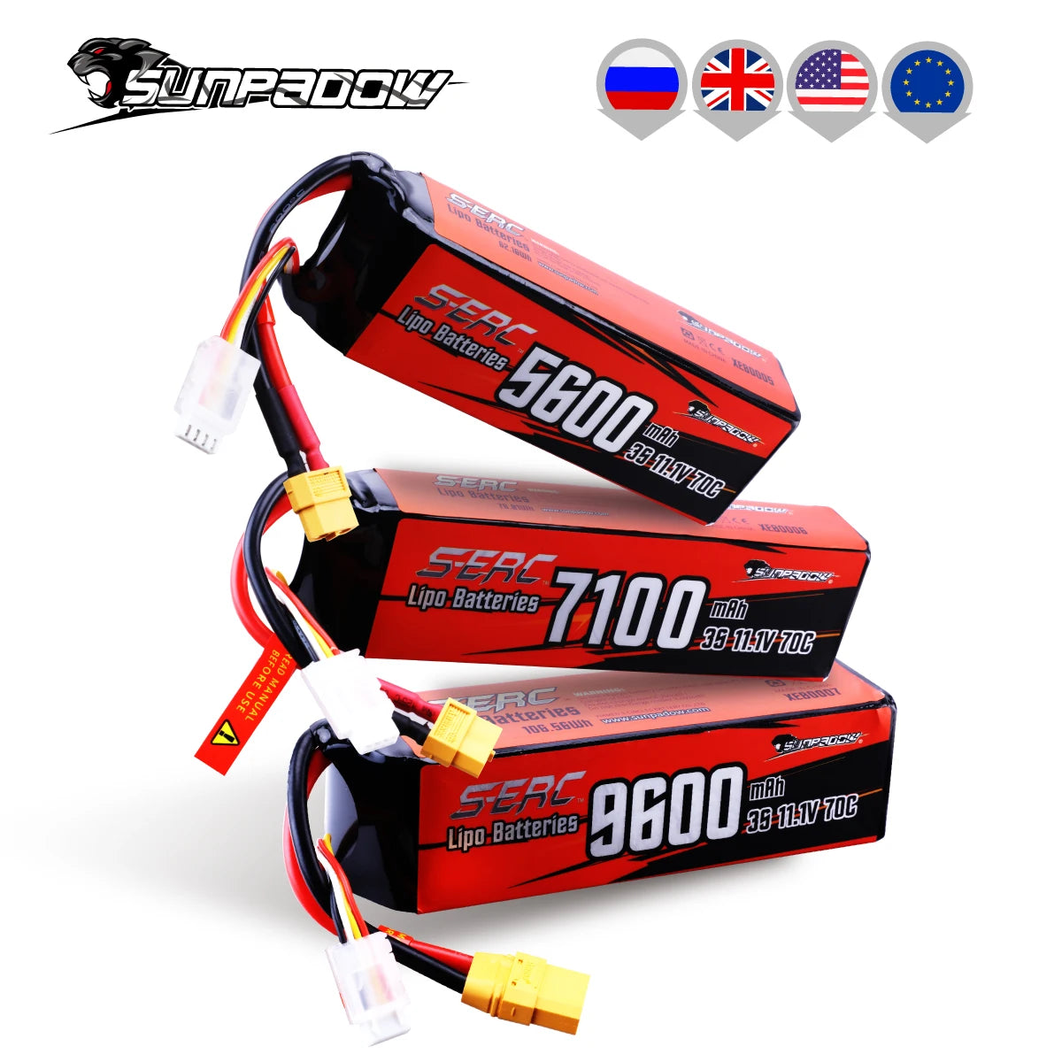 Sunpadow 3S 11.1V 5600mAh 70C LiPo Battery for RC Vehicles