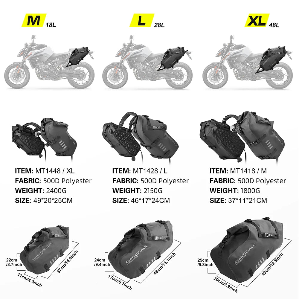 Rhinowalk Waterproof Motorcycle Pannier Bags 18-48L, Pair - image 4