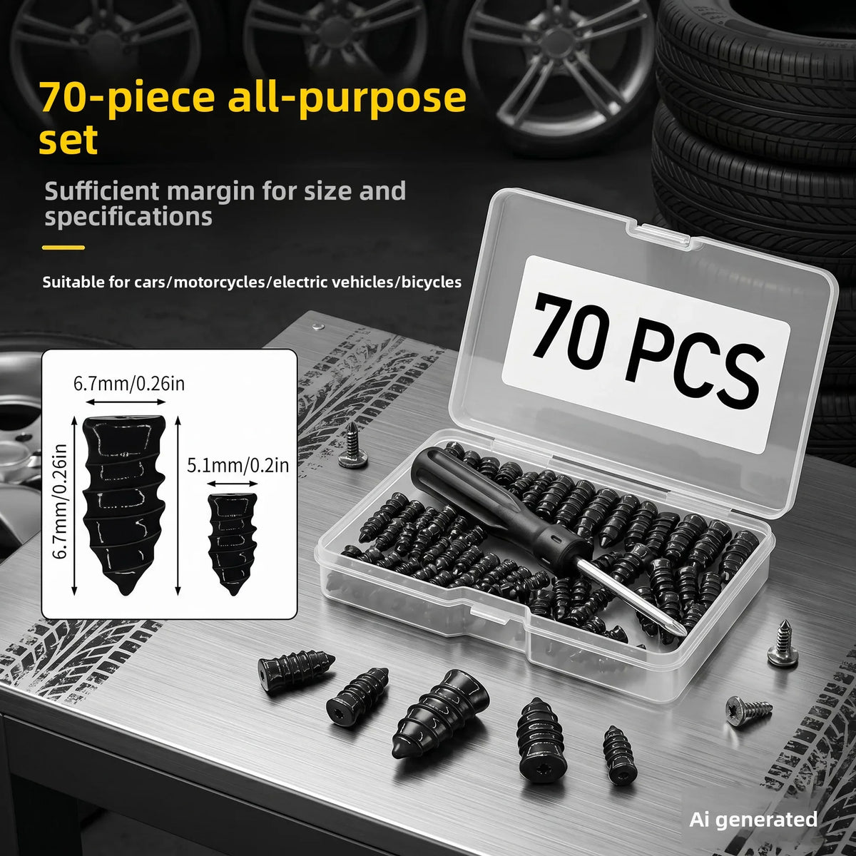 Tire Repair Kit for Car Motorcycle Professional Tubeless Tire Puncture Repair Tool Set Emergency Auto Flat Fix Kit 32/70pcs