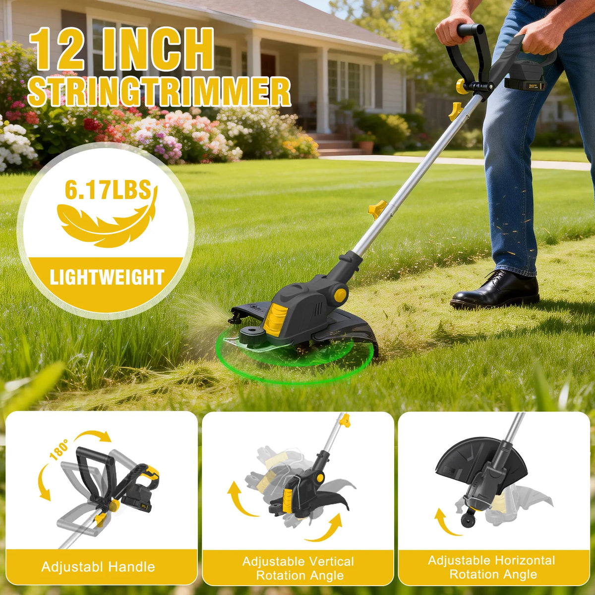 Cordless 3-in-1 String Trimmer 12-Inch, Brushless, 2 Batteries & Charger