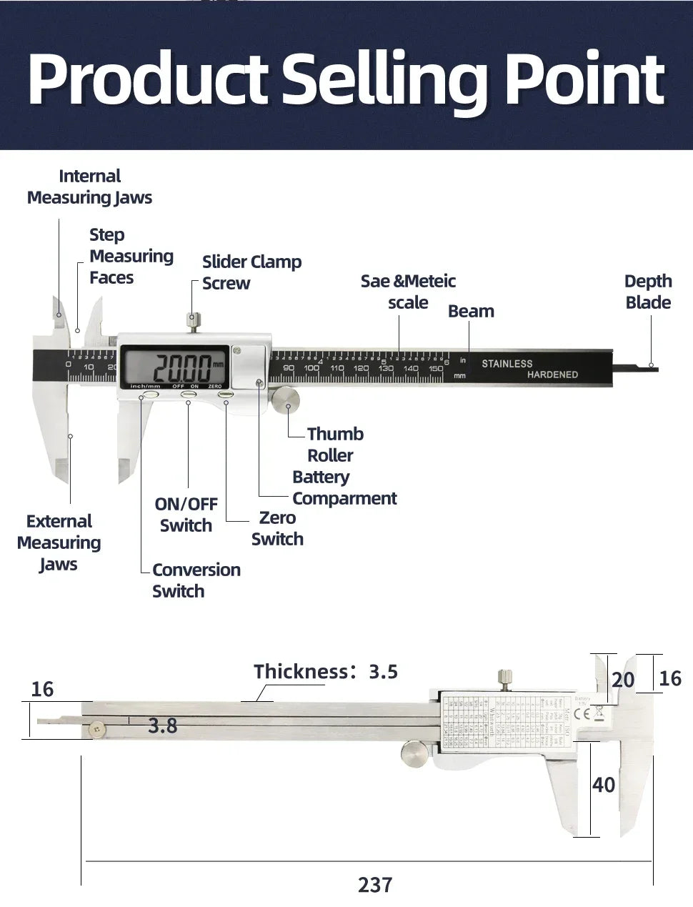 Stainless Steel Vernier Dial Caliper 0-150mm Measuring Tool - image 21