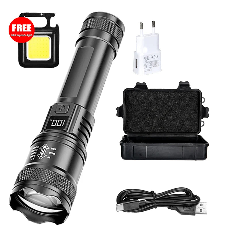 Ultra Bright 2000LM LED Flashlight, Type-C Rechargeable Zoom Torch