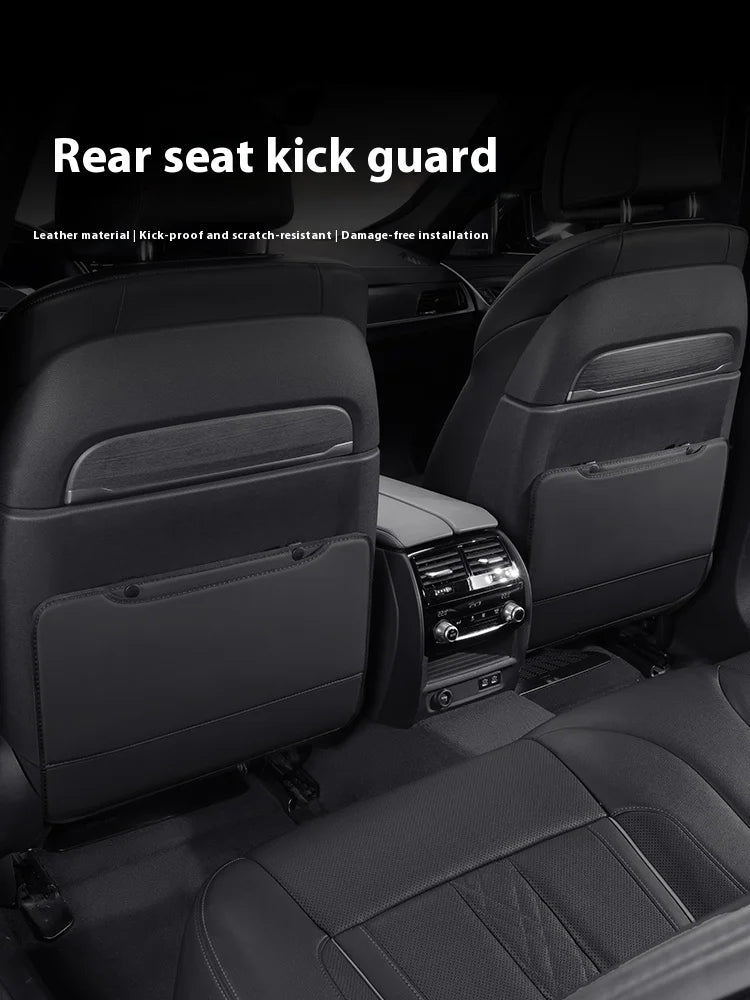 PU Leather Car Seat Back Kick Mats with Storage, Set of 2