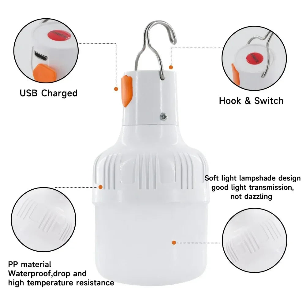 Rechargeable USB LED Camping Light Camp Rechargeable Emergency LED Bulbs Waterproof Energy-saving Bulbs Hanging Work Light Tent