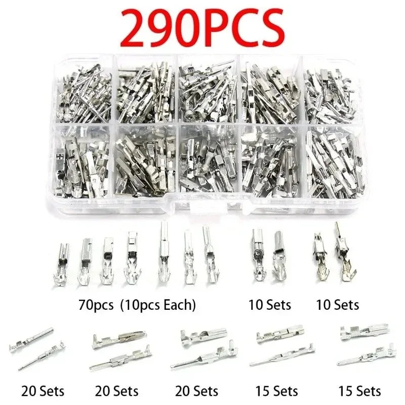 290Pcs Cable Lugs Connectors Flat Plugs Electrical Terminal Crimp Set for Cars
