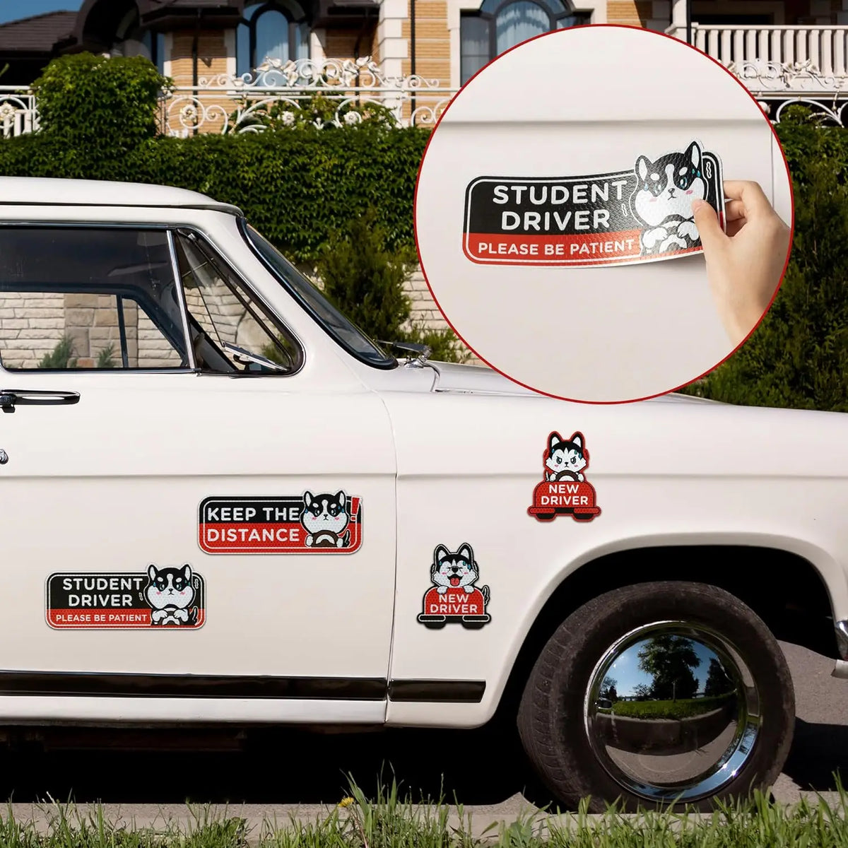 Reflective Cartoon Cat Student Driver Car Magnets (4 Pack) - image 2