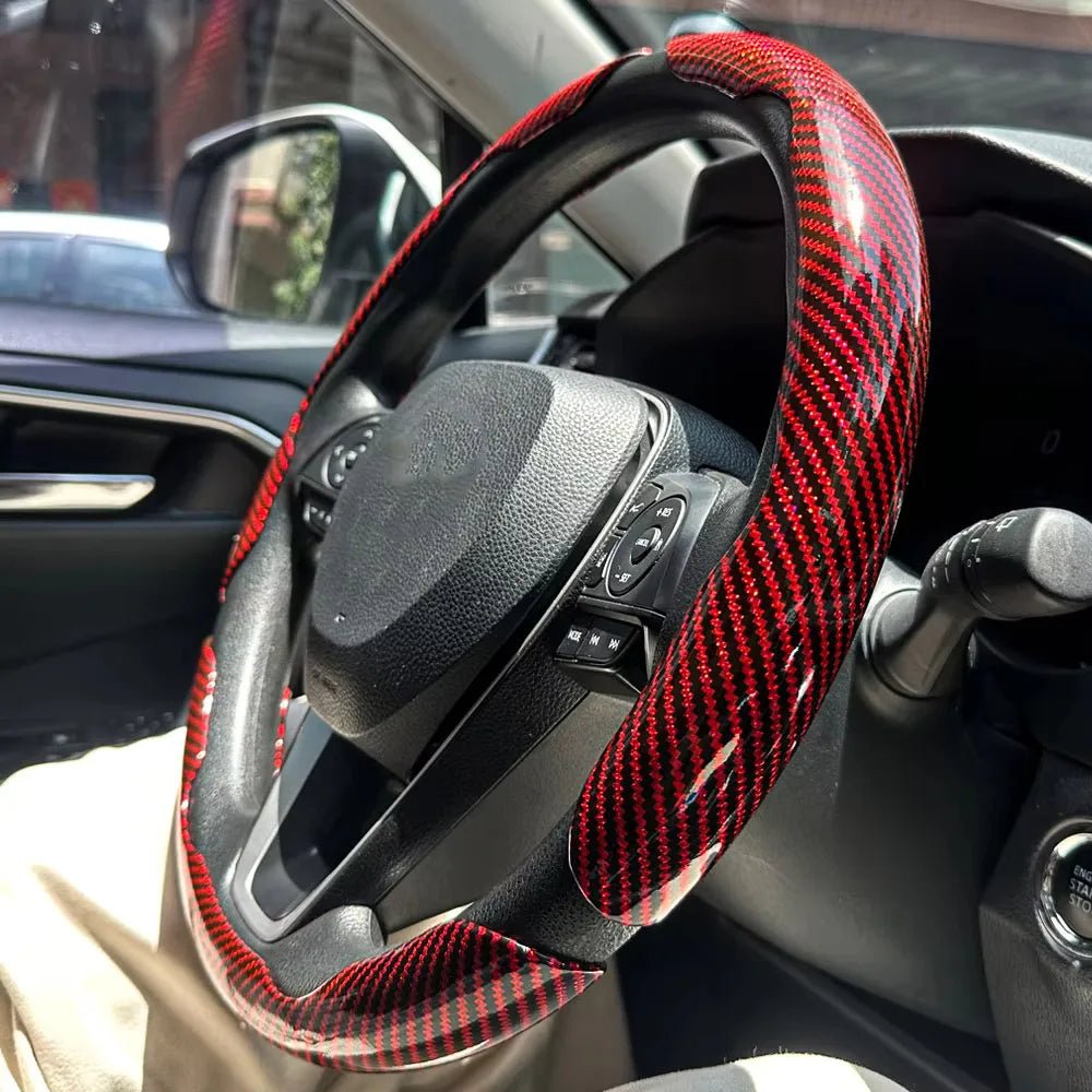 3-Piece Silicone Steering Wheel Cover, Carbon Fiber Look