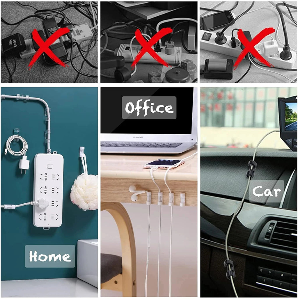 Self-Adhesive Cable Clips Organizer – Home, Office & Car