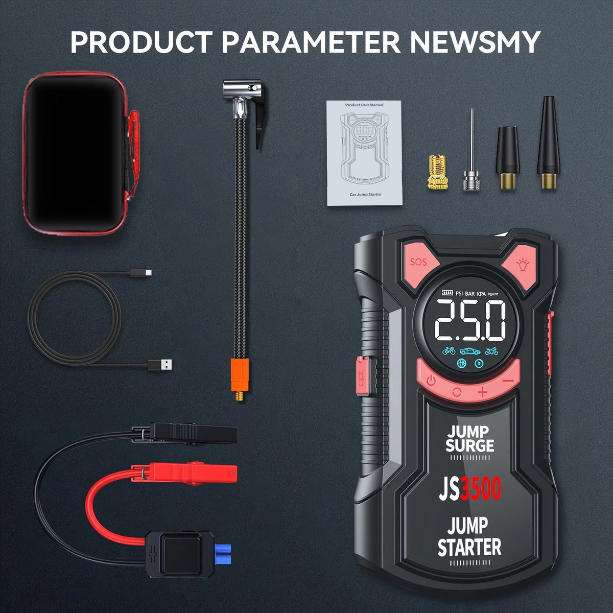5-in-1 Jump Starter with Air Pump and Tire Inflator