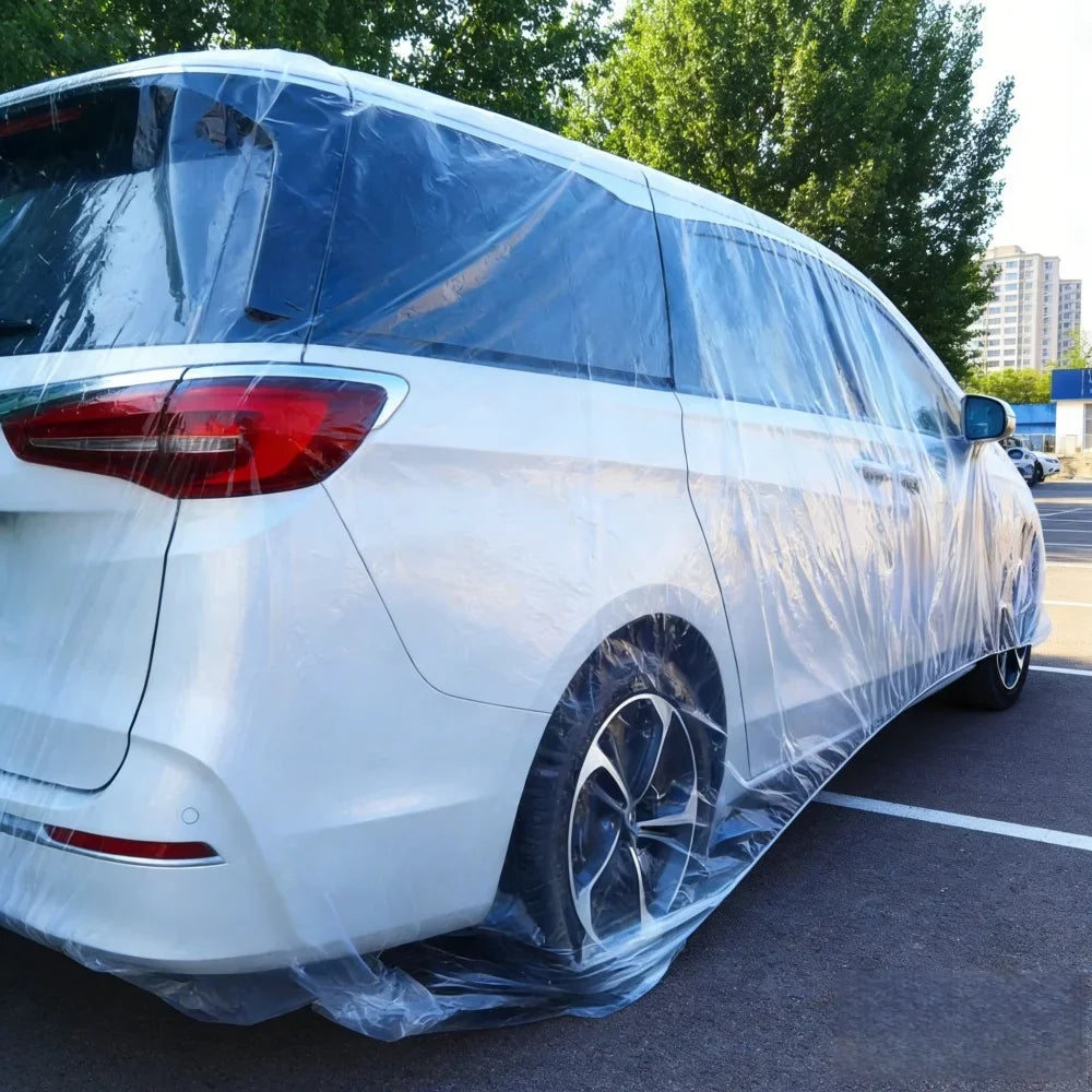 Disposable Clear Plastic Car Cover with Elastic Hem