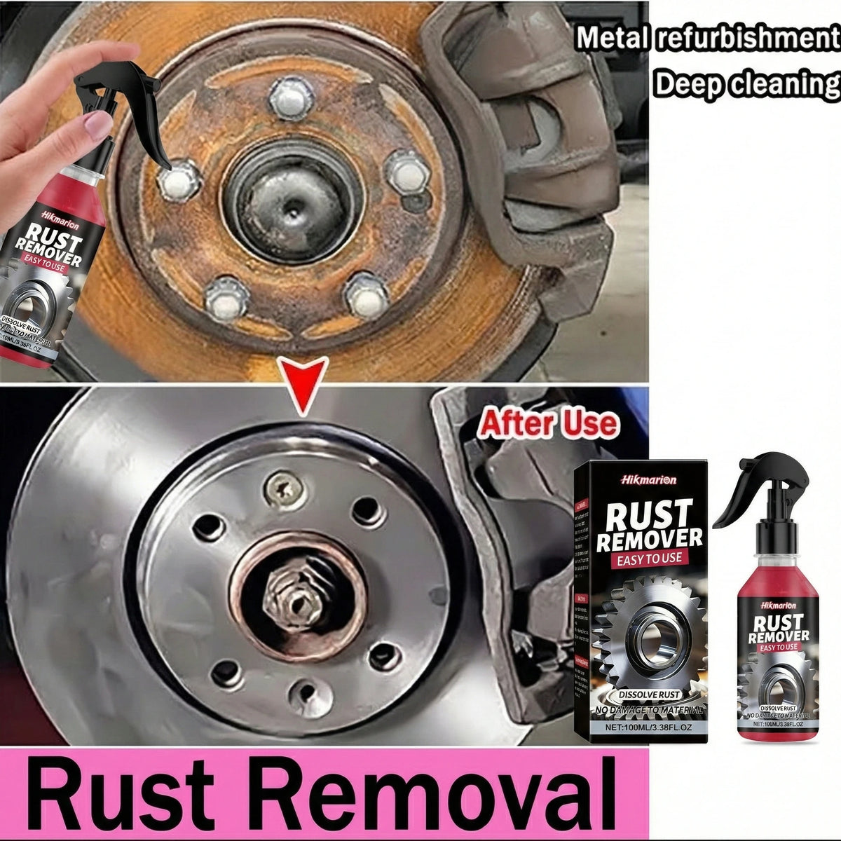 Car Rust Remover Spray, Quick Cleaner for Wheels & Exhaust Pipes, Remove Rust, Iron Powder and Stubborn Stains on Metal Surfaces