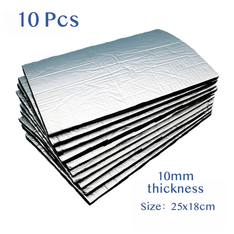 10mm car sound deadening pads 10 pack, aluminium foil foam for doors, roof and hood