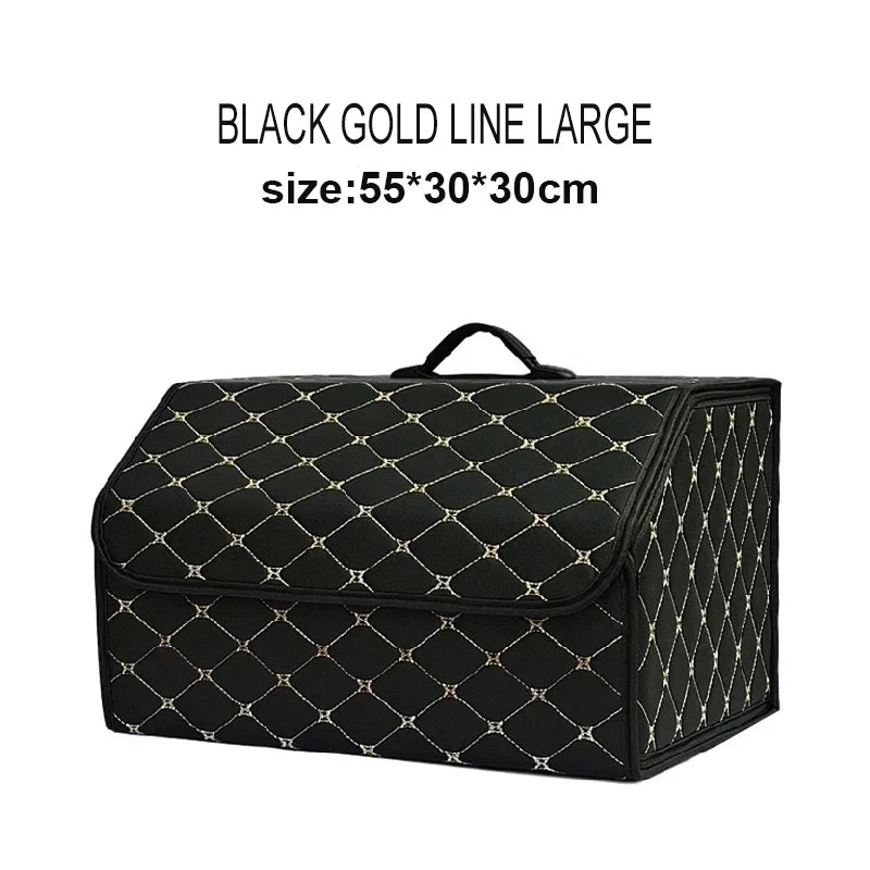 Large Capacity Folding Leather Car Trunk Organizer Box Multiuse Tool Storage Bag