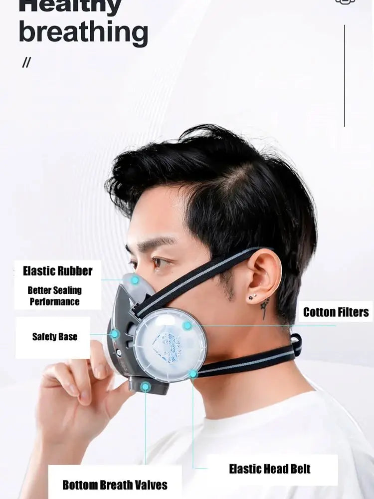 Reusable Half Face Respirator, Dual Filter Dust-Proof Mask for Carpenters