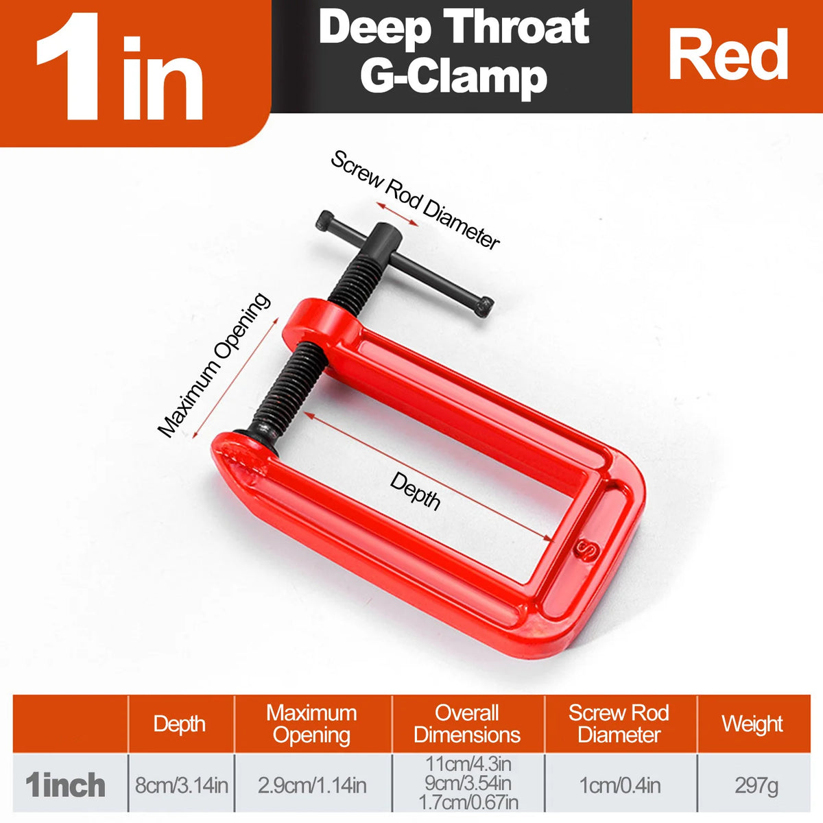 4 Inch Deep Reach C-Clamp Set, Heavy Duty Steel for Woodworking and Welding