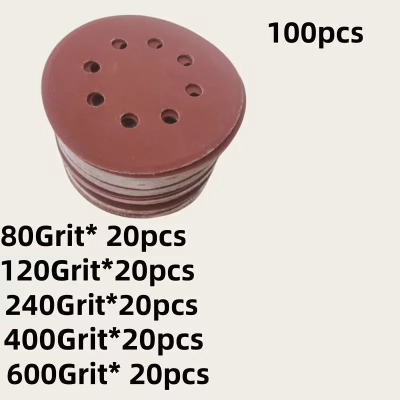 100Pcs 5-Inch 8-Hole Sanding Discs 60-1000 Grit Sandpaper for Random Orbital Sander