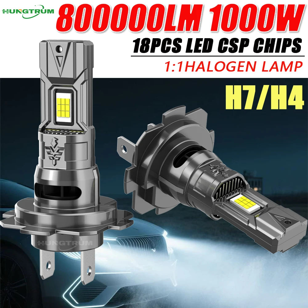 H7 H4 LED Headlight Bulbs 6000K 80000LM Plug & Play