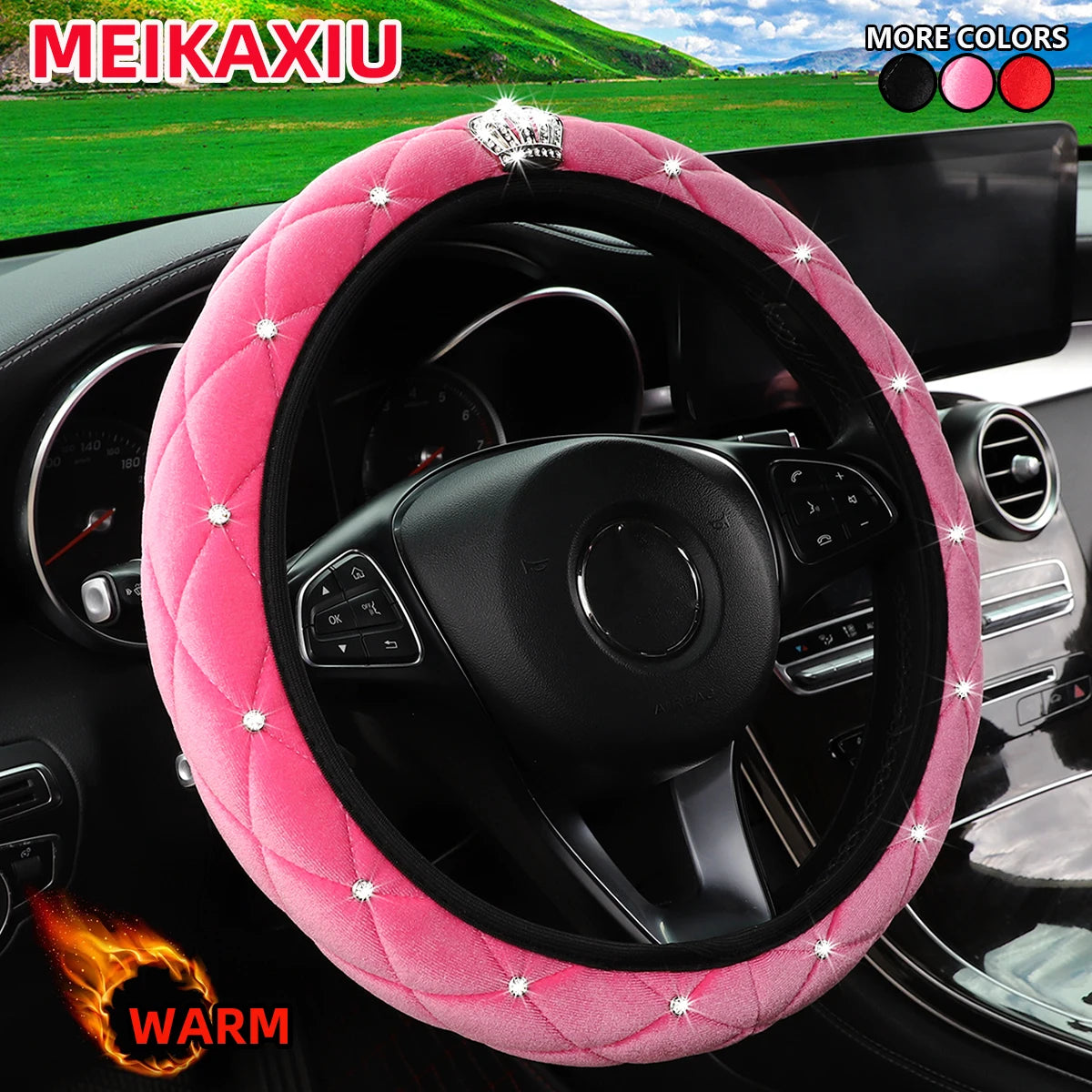 Fuzzy Bling Crown Steering Wheel Cover, No Inner Ring