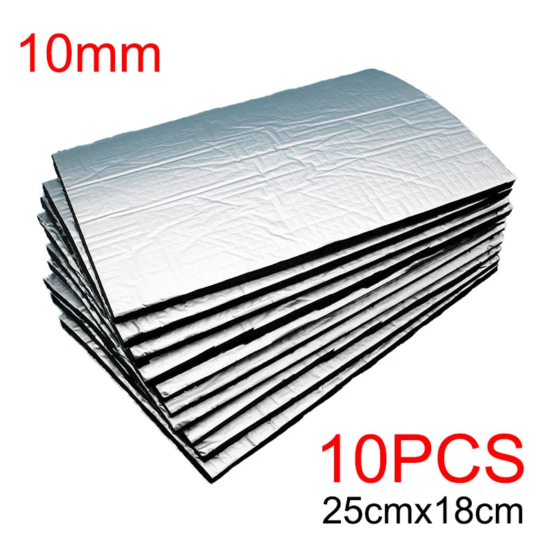 10mm sound deadener mats 10 pack, engine bay and hood noise insulation for car or van