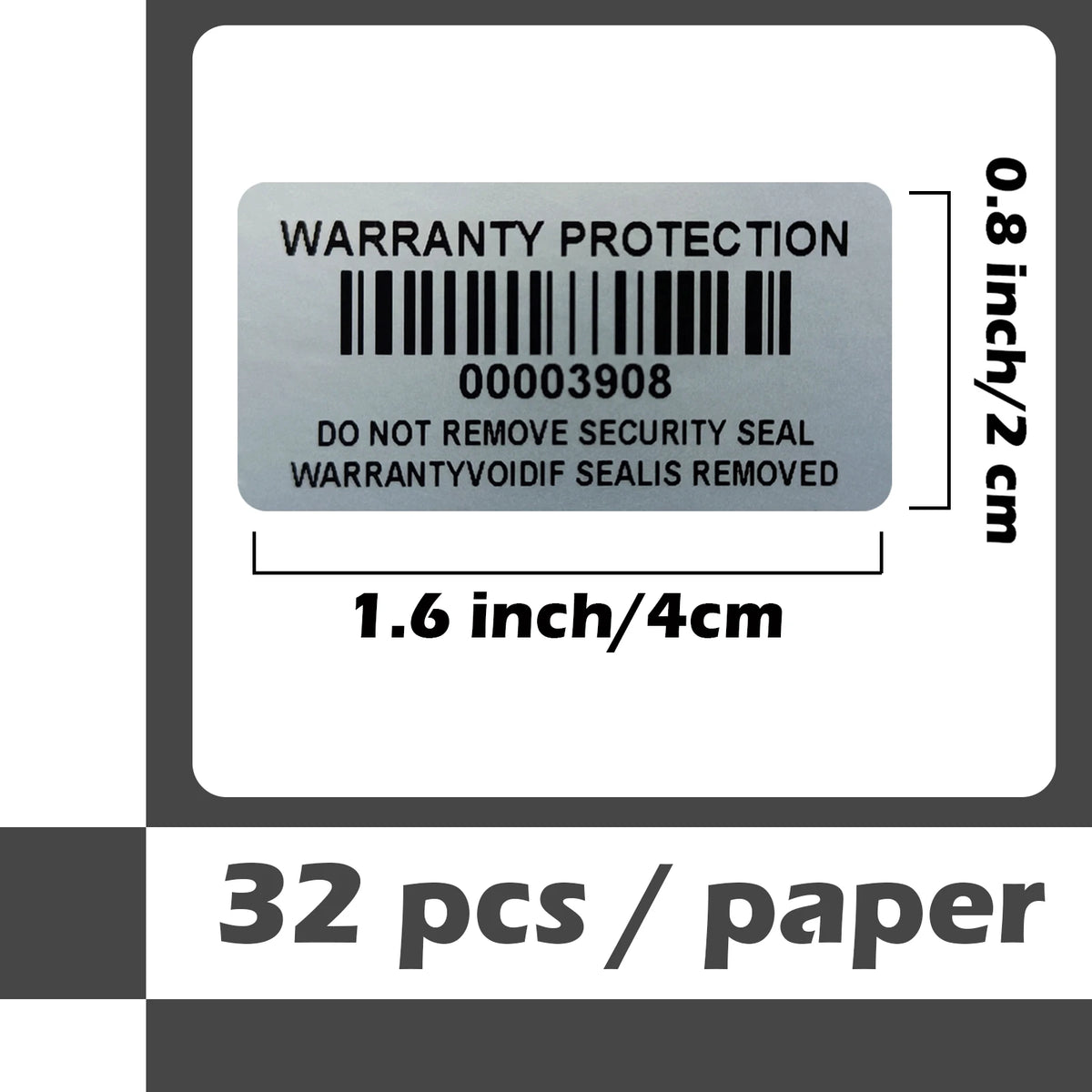 Tamper-Evident Warranty Void Security Labels with Serial Numbers, Silver