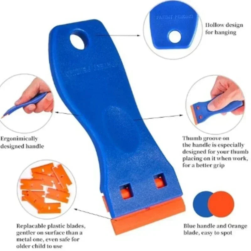 1Set Car Window Glass Clean Scraper Car Sticker Remover Plastic Razor Blade Label Clean Razor Glue Remover Cleaning Tools