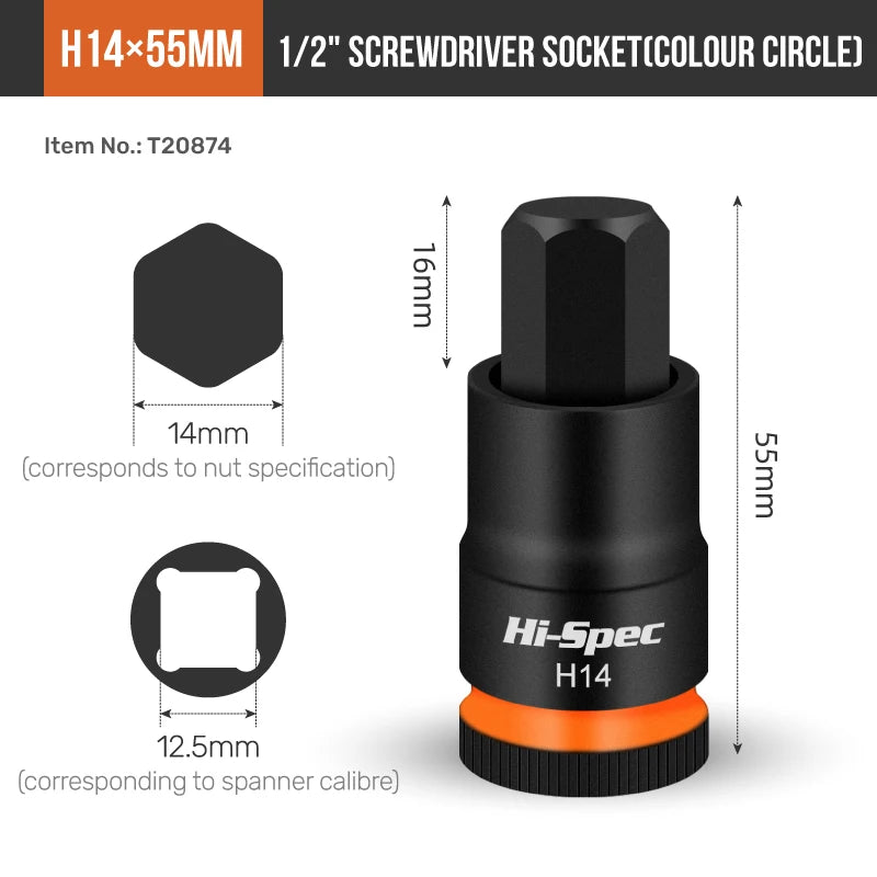 1/2 Inch Metric Hex Bit Socket Set H4-H17 Heavy Duty Impact Sockets for Auto Repair