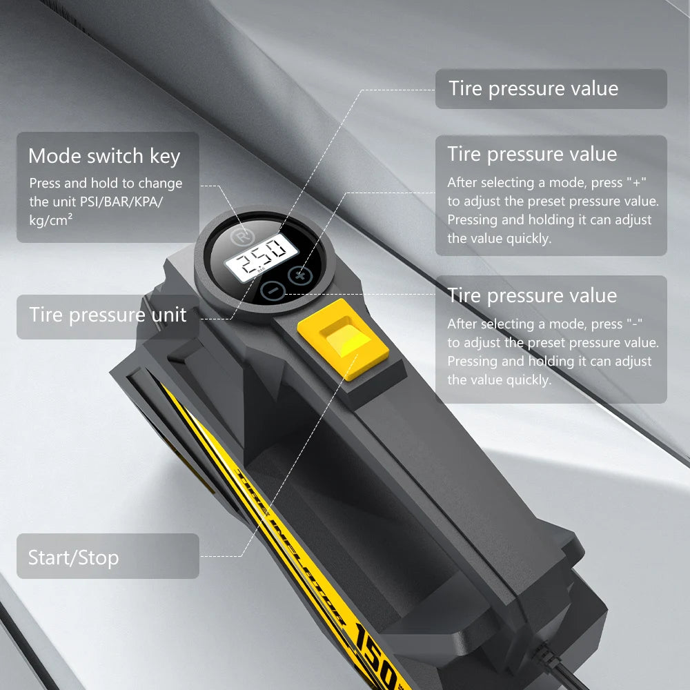 12V Portable Car Tire Inflator with LED Light & Digital Display - image 5