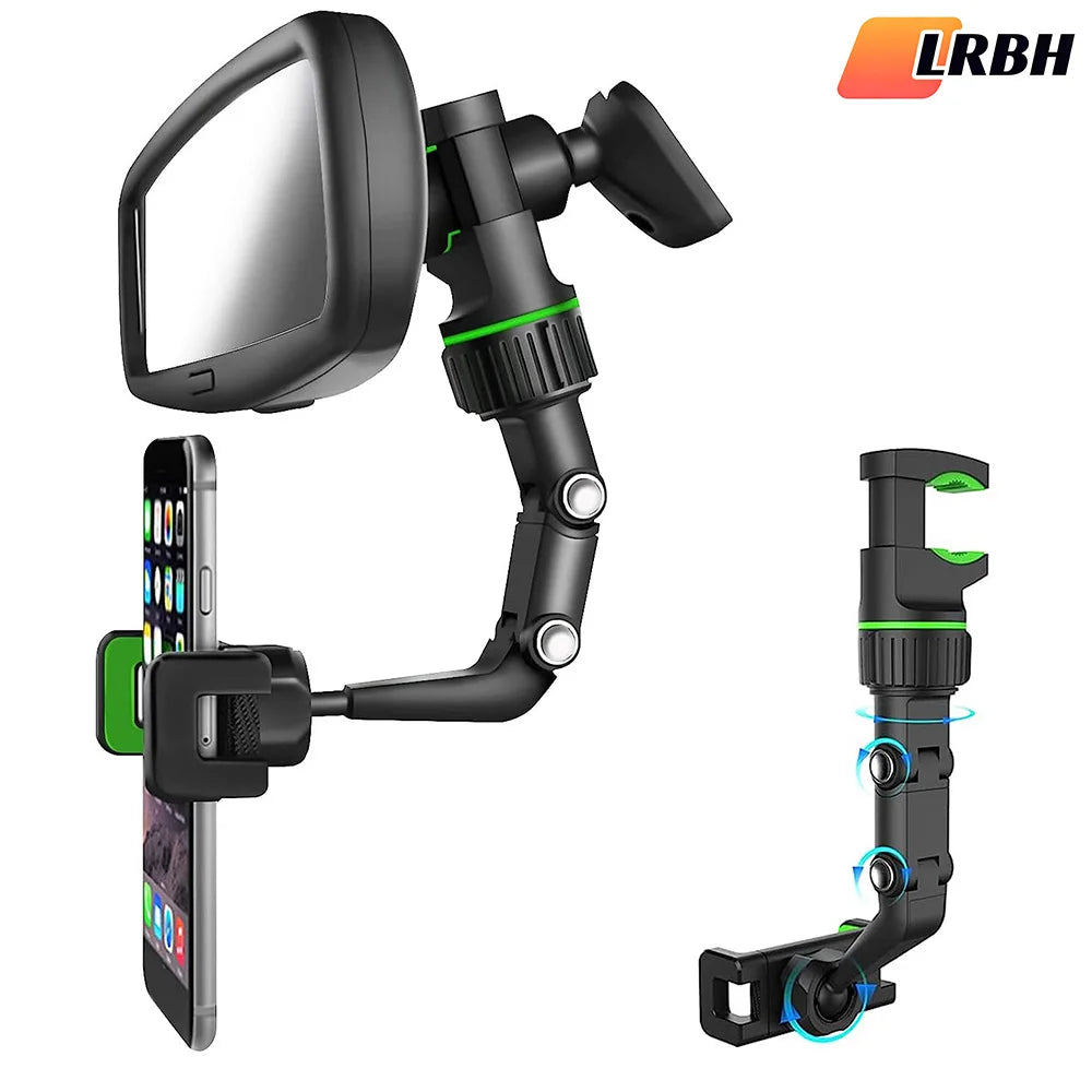 360° Rearview Mirror Phone Holder – Retractable Car Mount